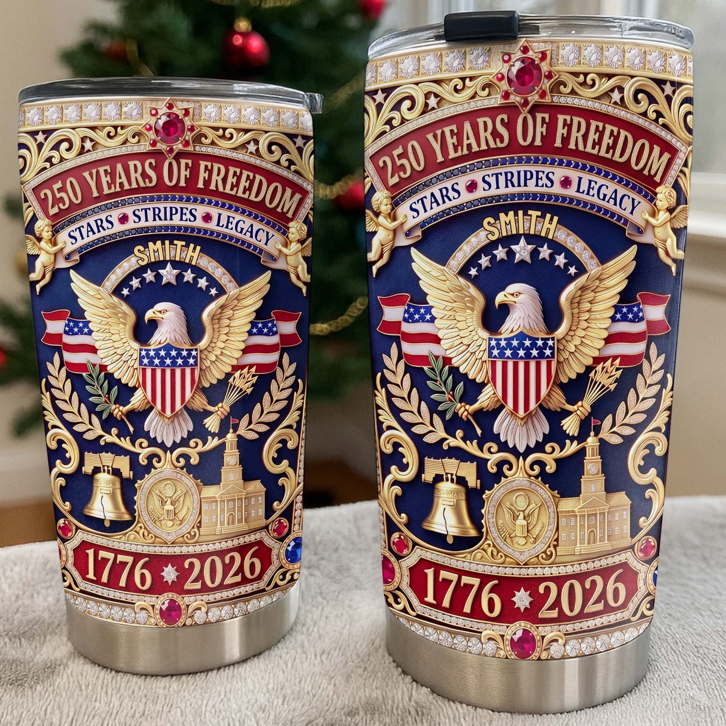 Years Of Freedom Stars Stripes Legacy Eagle And Liberty Bell - Personalized Custom Stainless Steel Tumbler 20oz 30oz - INDE356_TB