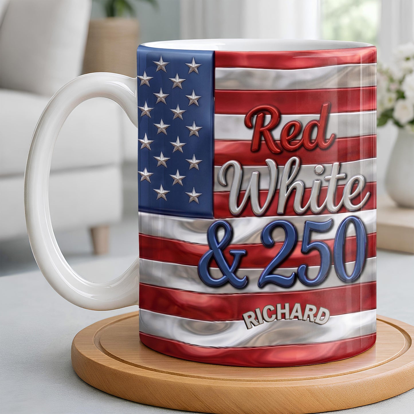 Red White And 250 USA Flag Patriotic Design - Personalized Custom Coffee Mug - INDE367_MG