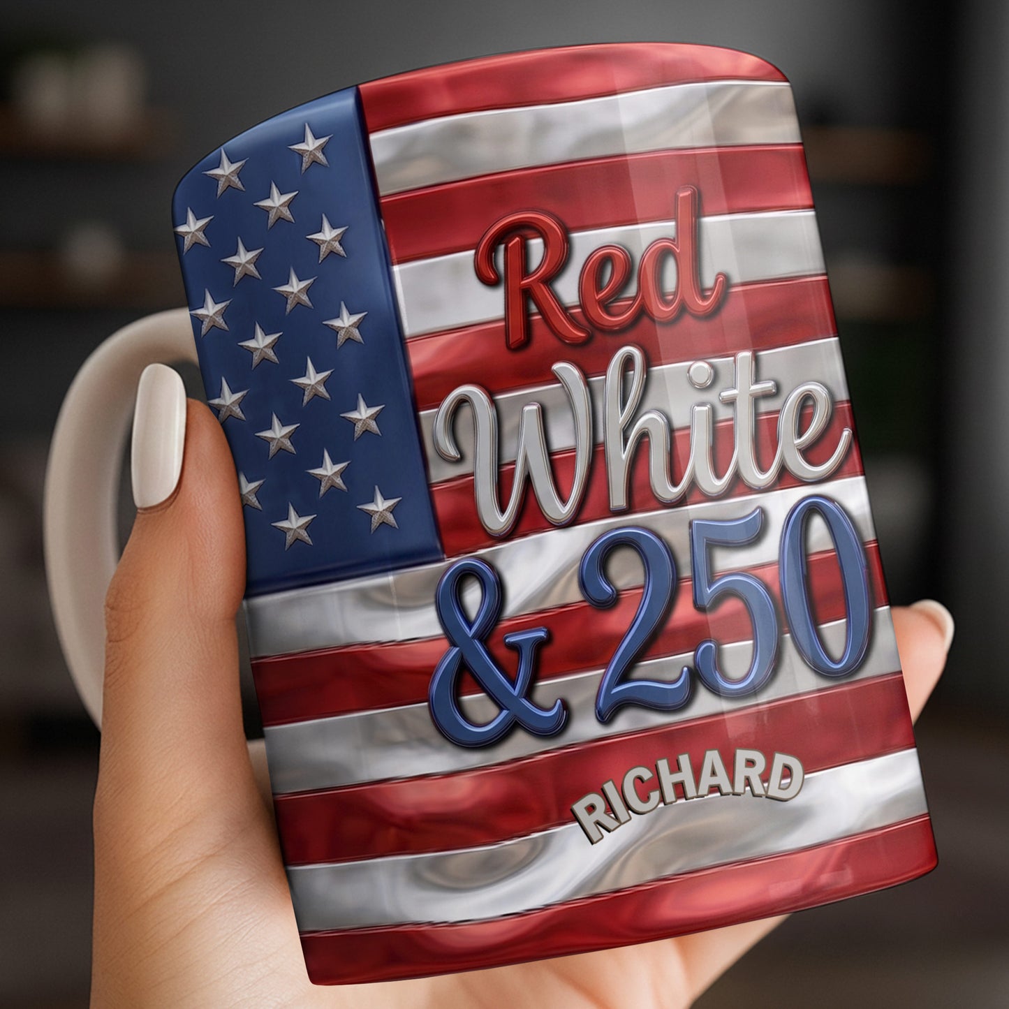 Red White And 250 USA Flag Patriotic Design - Personalized Custom Coffee Mug - INDE367_MG