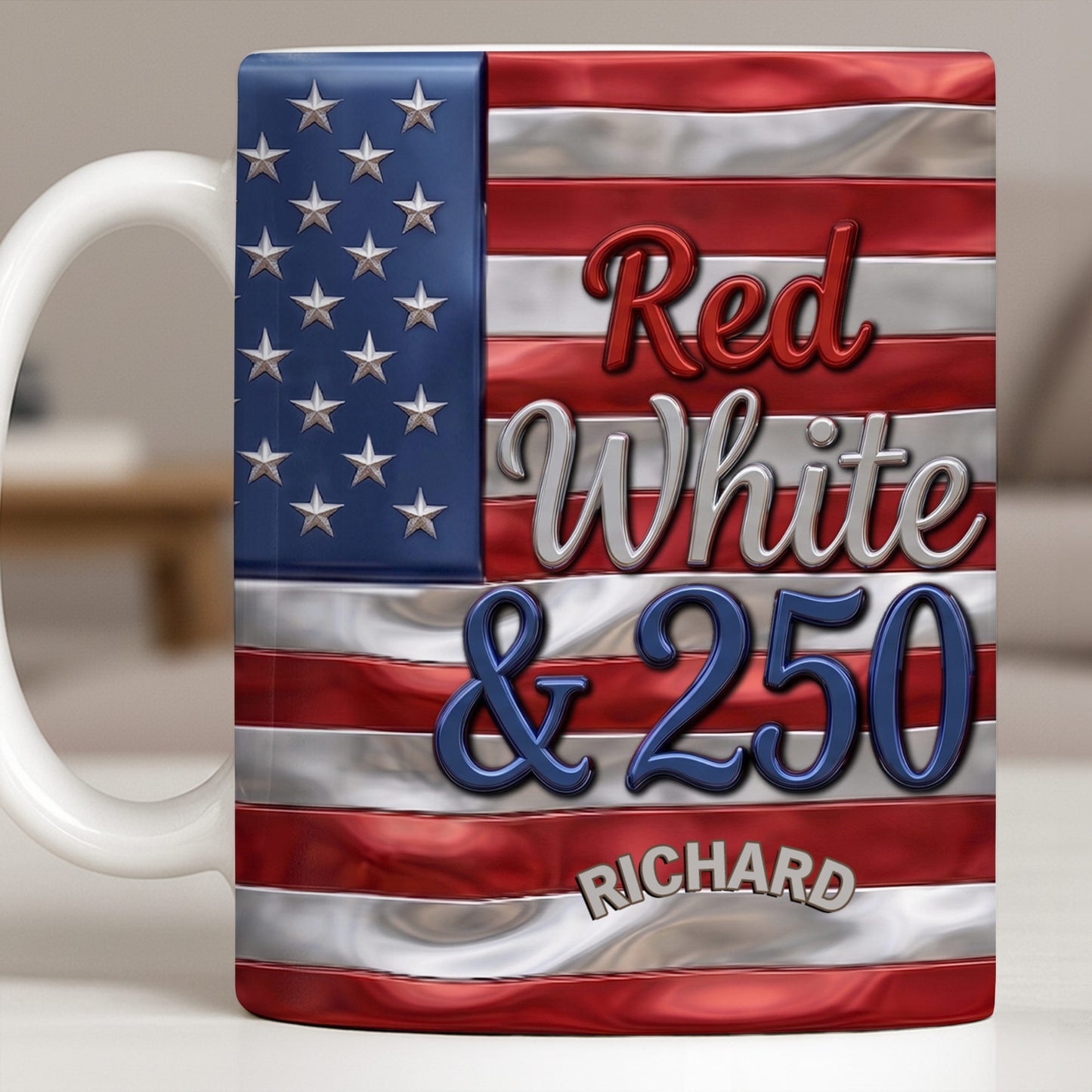 Red White And 250 USA Flag Patriotic Design - Personalized Custom Coffee Mug - INDE367_MG
