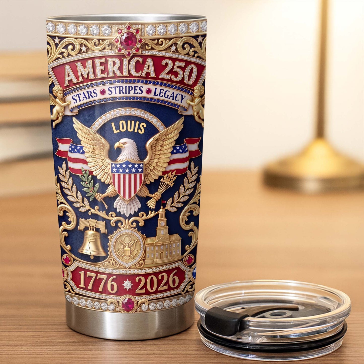America Stars Stripes Legacy Eagle And Liberty Bell 3D Rhinestone Style - Personalized Custom Stainless Steel Tumbler 20oz - INDE370_USTUM