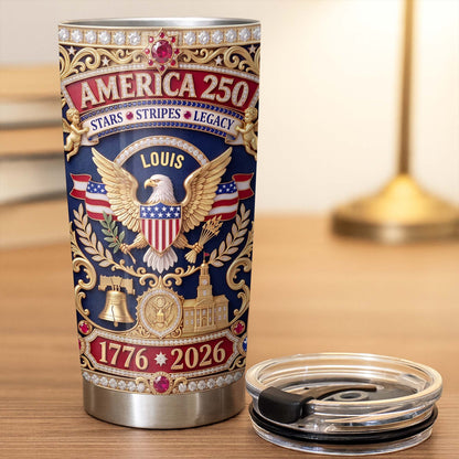 America Stars Stripes Legacy Eagle And Liberty Bell 3D Rhinestone Style - Personalized Custom Stainless Steel Tumbler 20oz - INDE370_USTUM