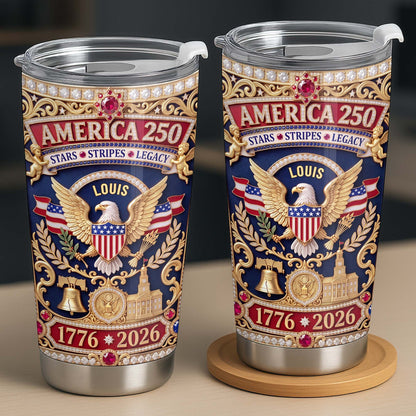 America Stars Stripes Legacy Eagle And Liberty Bell 3D Rhinestone Style - Personalized Custom Stainless Steel Tumbler 20oz - INDE370_USTUM