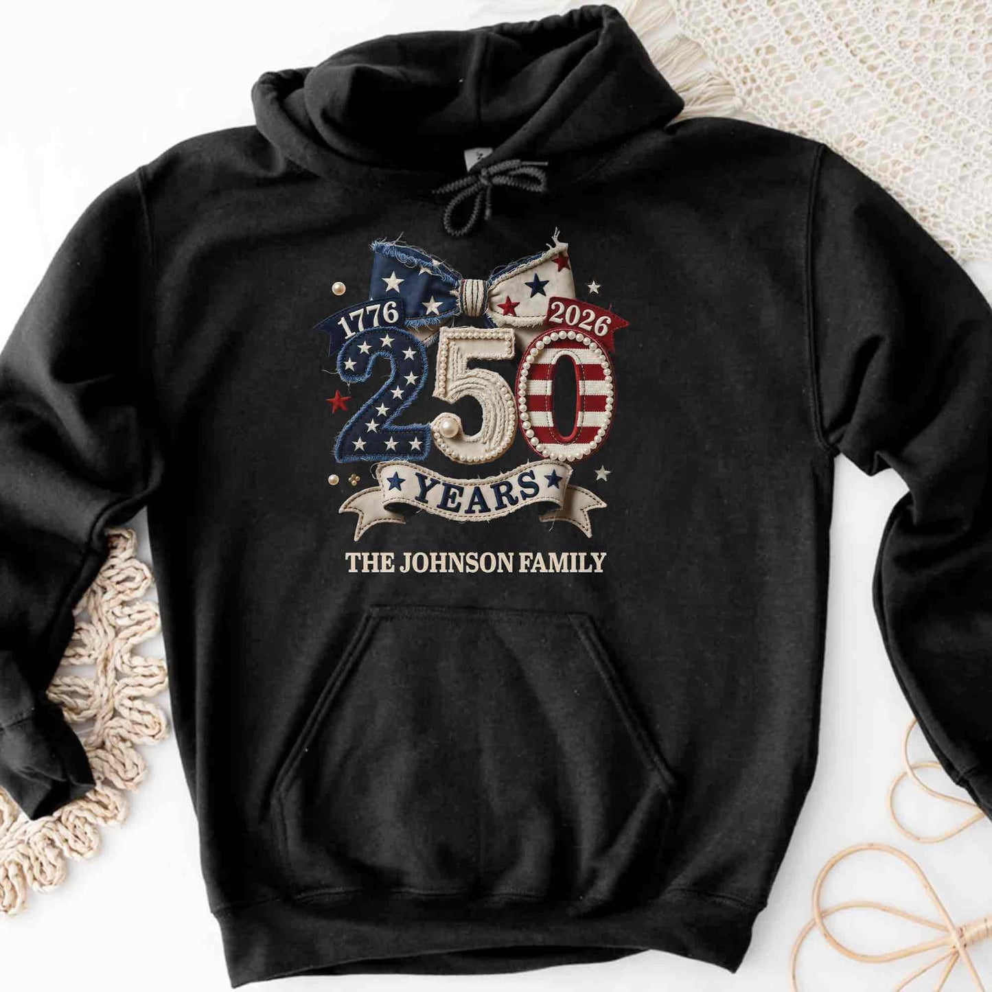 Years Of Independence Custom Family Name Stars And Stripes Bow - Personalized Custom Unisex T-shirt, Hoodie - INDE402_BBAS