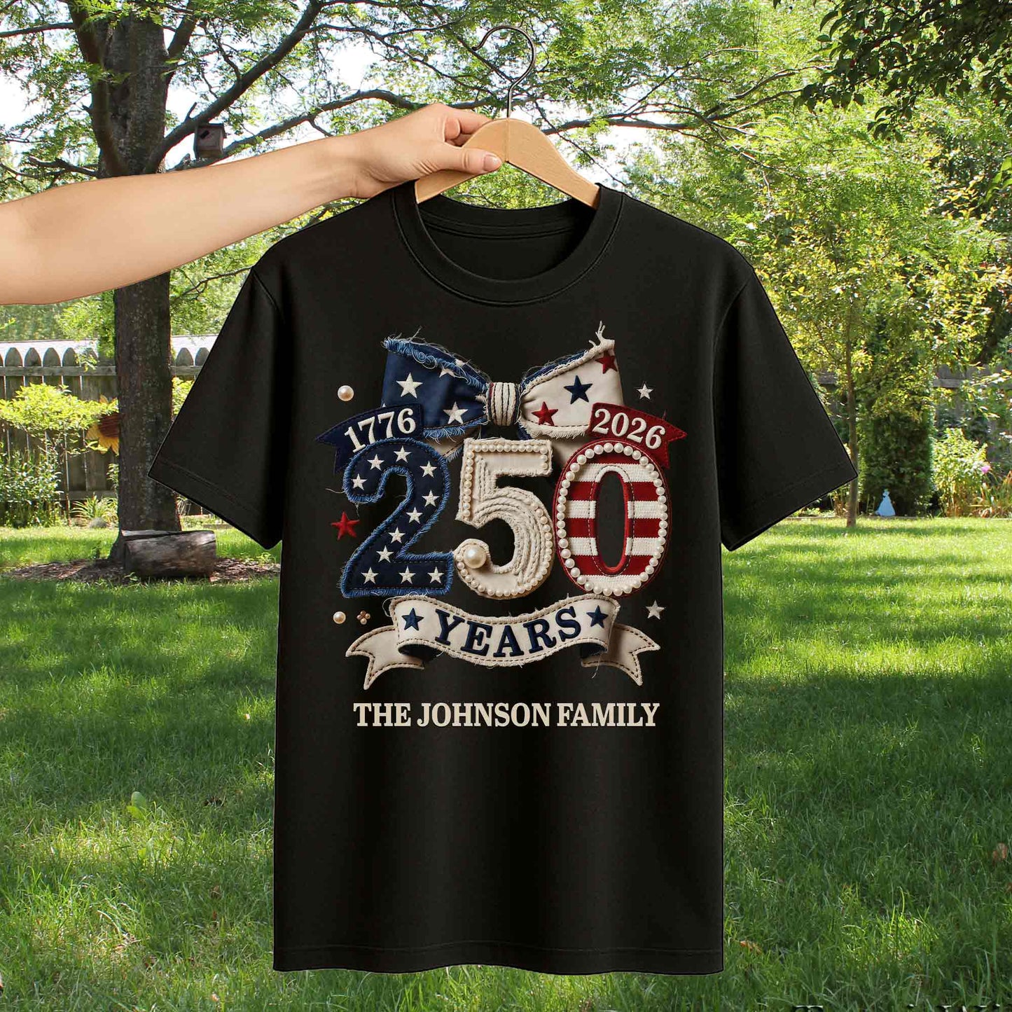 Years Of Independence Custom Family Name Stars And Stripes Bow - Personalized Custom Unisex T-shirt, Hoodie - INDE402_BBAS