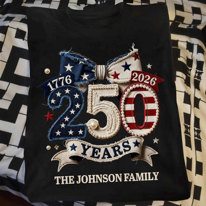 Years Of Independence Custom Family Name Stars And Stripes Bow - Personalized Custom Unisex T-shirt, Hoodie - INDE402_BBAS