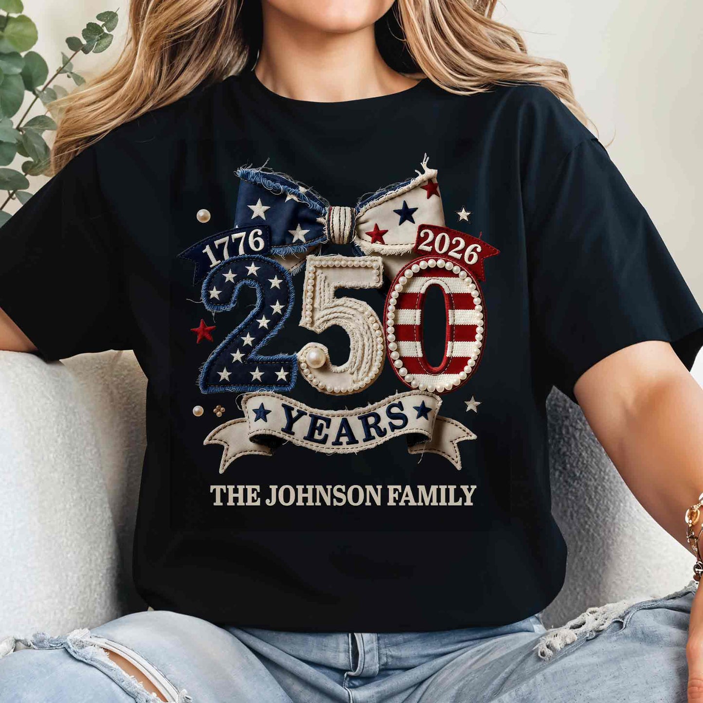Years Of Independence Custom Family Name Stars And Stripes Bow - Personalized Custom Unisex T-shirt, Hoodie - INDE402_BBAS