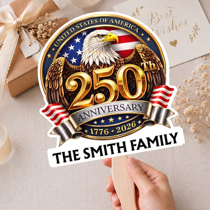 United States Of America Anniversary Our Family Eagle Flag - Personalized Custom Hand Fan - INDE441_HFAN