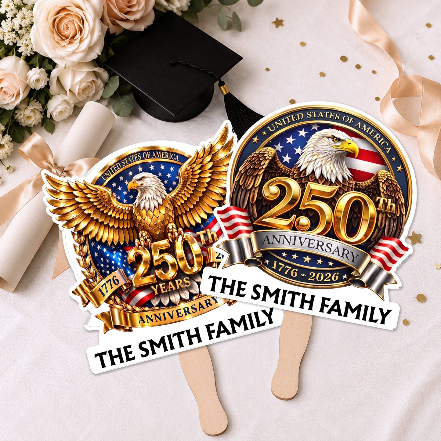 United States Of America Anniversary Our Family Eagle Flag - Personalized Custom Hand Fan - INDE441_HFAN