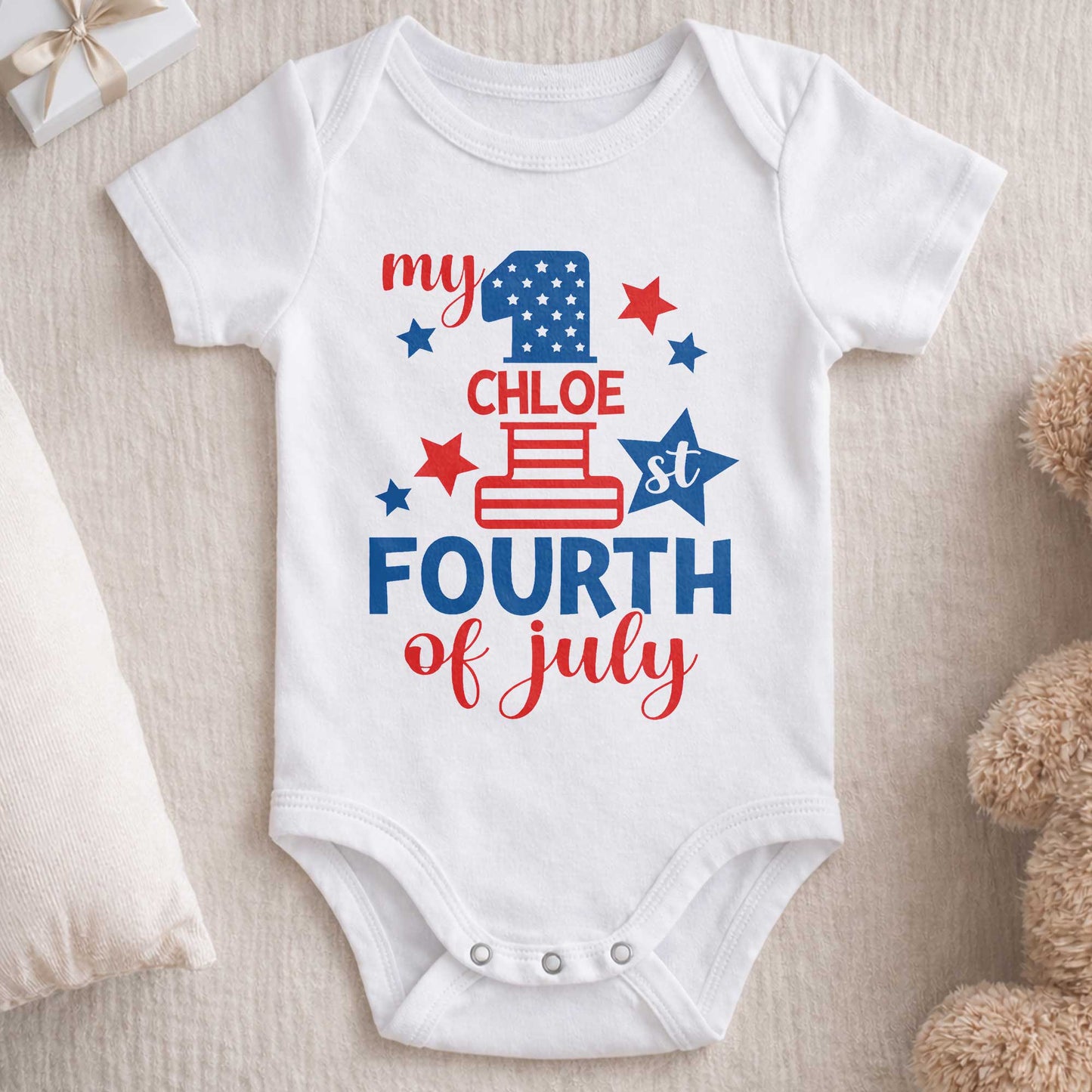 My 1st Fourth Of July Patriotic Stars And Stripes - Personalized Custom Baby Onesie - INDE543_ONES