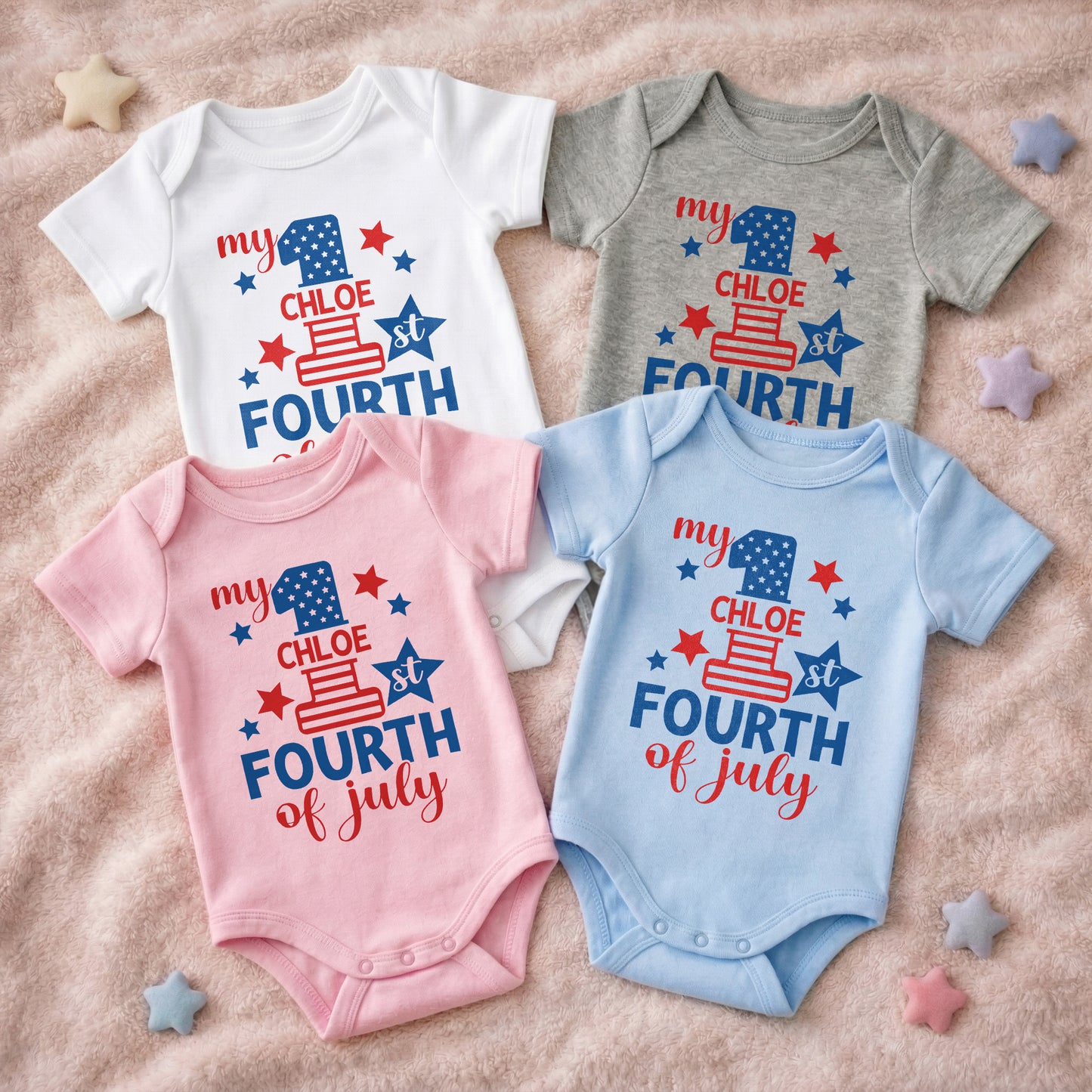 My 1st Fourth Of July Patriotic Stars And Stripes - Personalized Custom Baby Onesie - INDE543_ONES