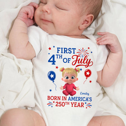 First 4th Of July Born In America 250th Year Baby Girl - Personalized Custom Baby Onesie - INDE579_ONES