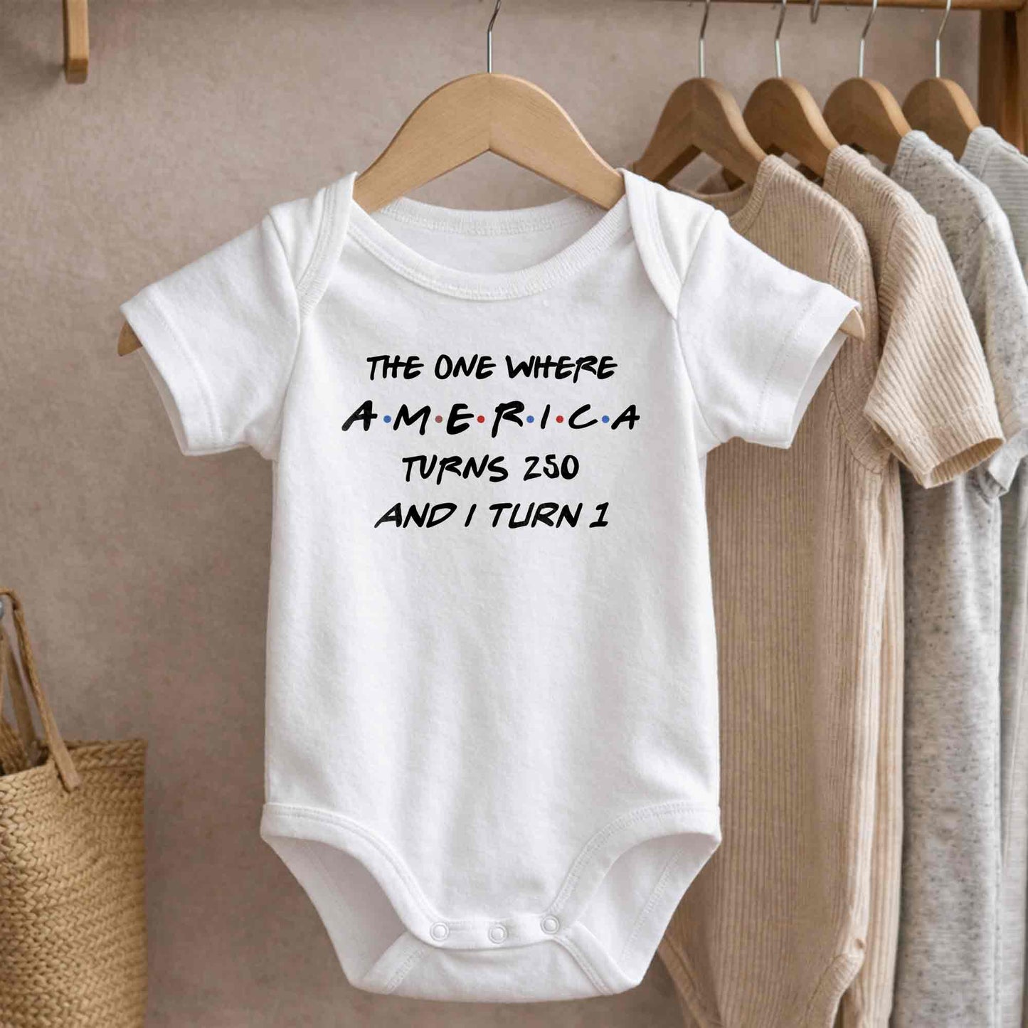 The One Where America Turns And I Turn 1st Birthday Text Design - Personalized Custom Baby Onesie - INDE588_ONES