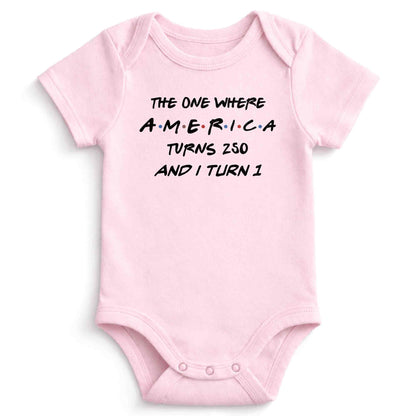 The One Where America Turns And I Turn 1st Birthday Text Design - Personalized Custom Baby Onesie - INDE588_ONES
