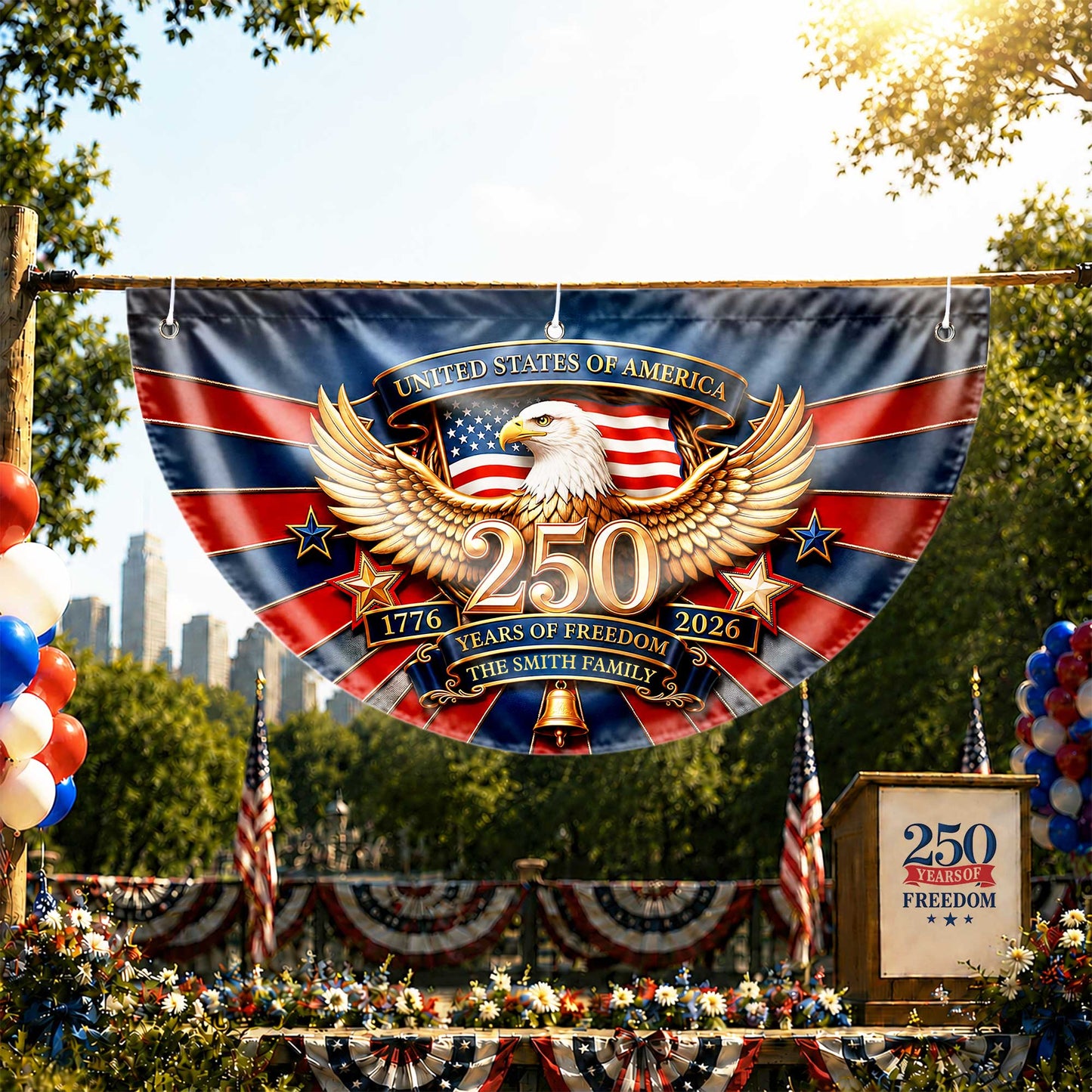 United States Of America Years Of Freedom Our Family Eagle Stars - Personalized Non-Pleated Fan Flag - INDE632_NOPFAF