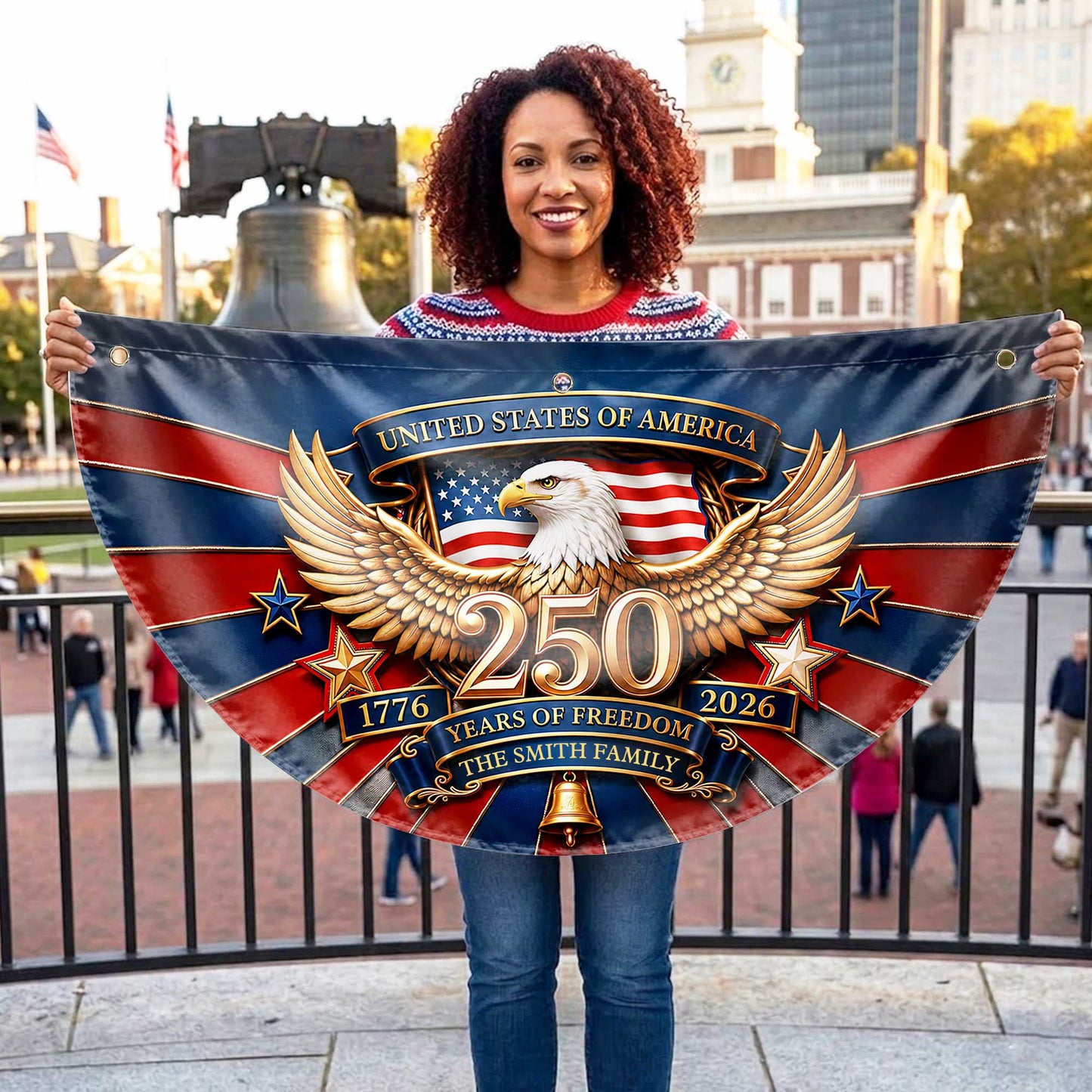 United States Of America Years Of Freedom Our Family Eagle Stars - Personalized Non-Pleated Fan Flag - INDE632_NOPFAF