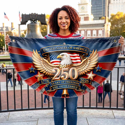 United States Of America Years Of Freedom Our Family Eagle Stars - Personalized Non-Pleated Fan Flag - INDE632_NOPFAF