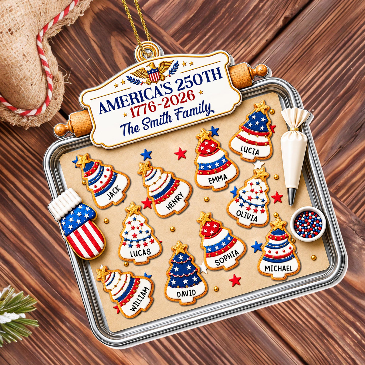 America 250 Our Family Christmas Tree Cookies On Baking Tray - Personalized Custom Acrylic Ornament, Christmas Gift - INDE702_ACO