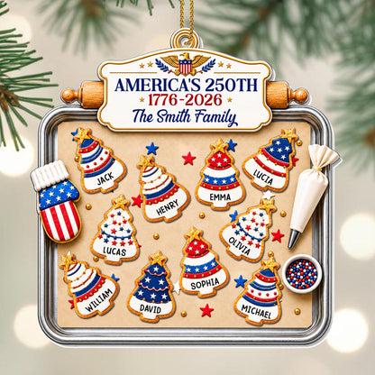 America 250 Our Family Christmas Tree Cookies On Baking Tray - Personalized Custom Acrylic Ornament, Christmas Gift - INDE702_ACO
