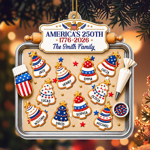 America 250 Our Family Christmas Tree Cookies On Baking Tray - Personalized Custom Acrylic Ornament, Christmas Gift - INDE702_ACO