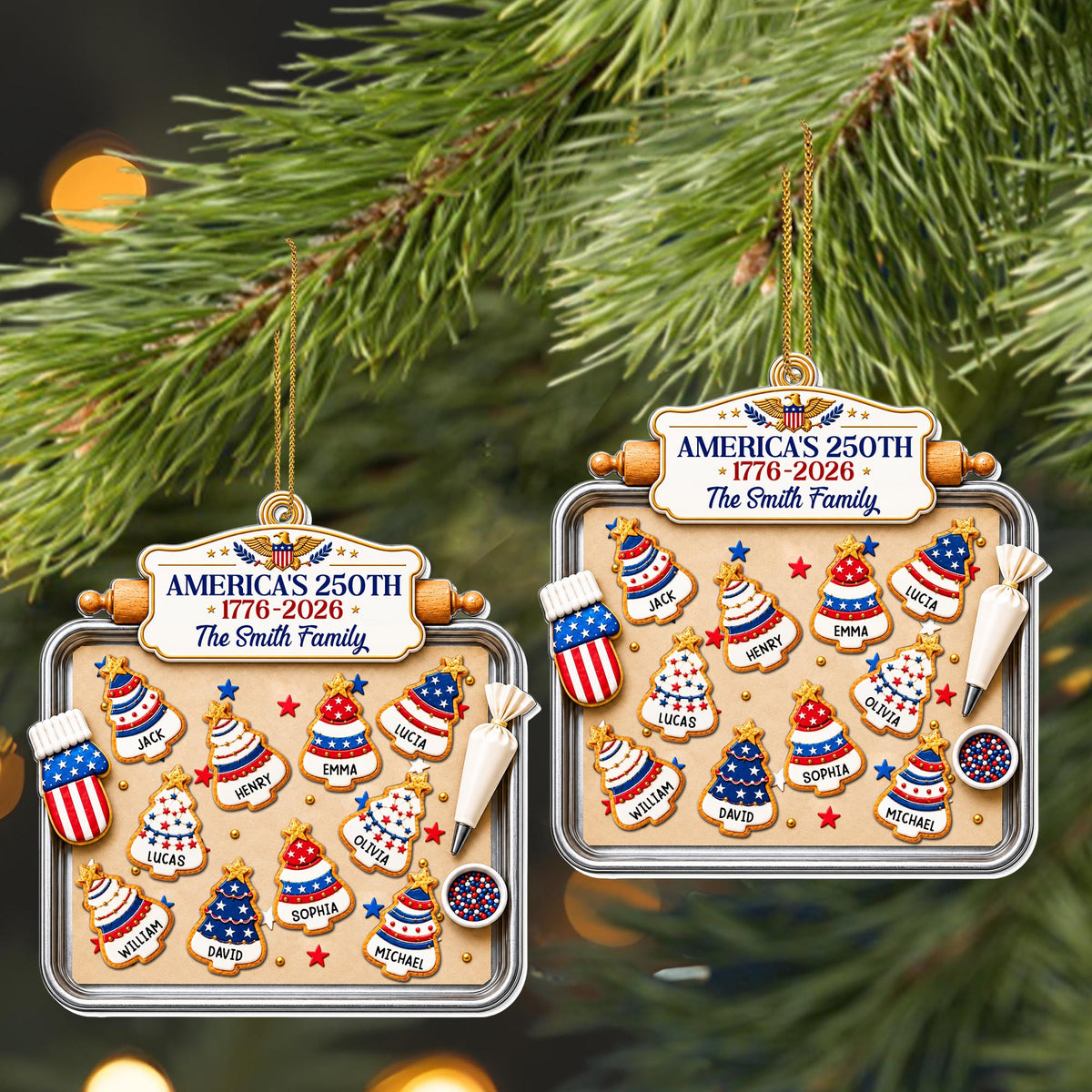 America 250 Our Family Christmas Tree Cookies On Baking Tray - Personalized Custom Acrylic Ornament, Christmas Gift - INDE702_ACO