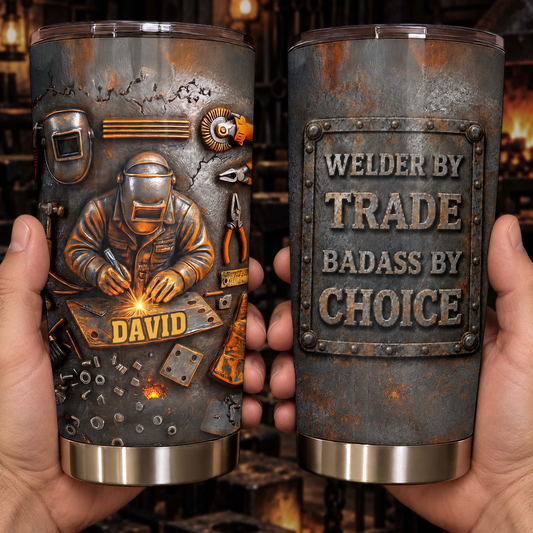 Welder By Trade Badass By Choice Industrial Metal Tools 3D Effect - Personalized Custom Stainless Steel Tumbler 20oz - JBS417_USTUM