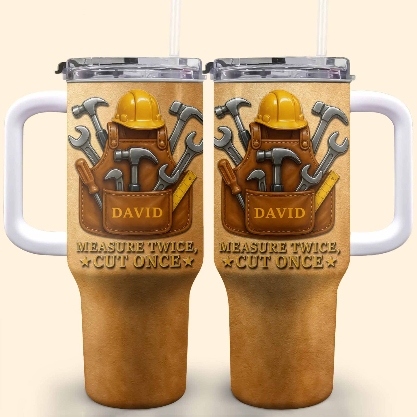 Measure Twice Cut Once With Tools And Hard Hat Design