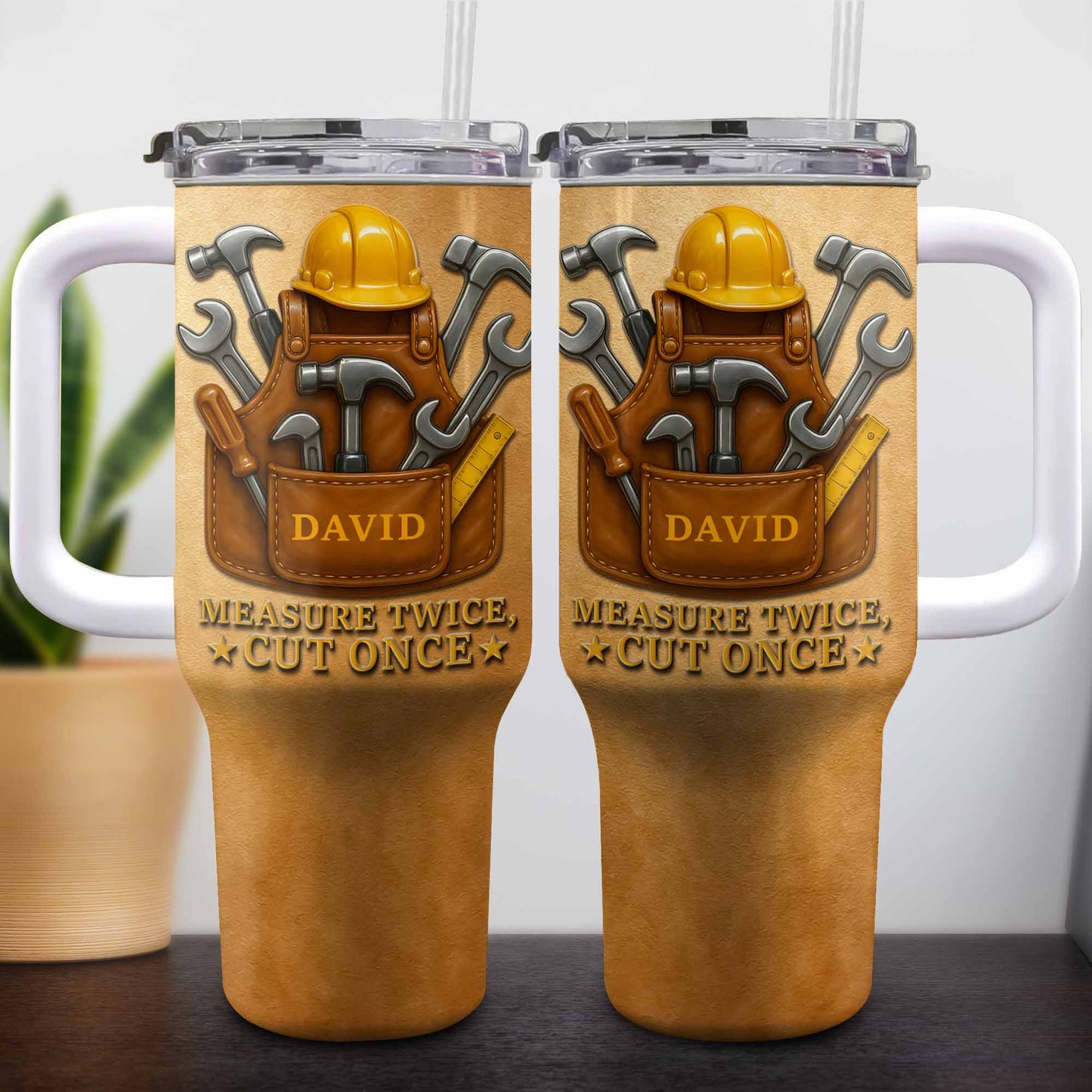 Measure Twice Cut Once With Tools And Hard Hat Design