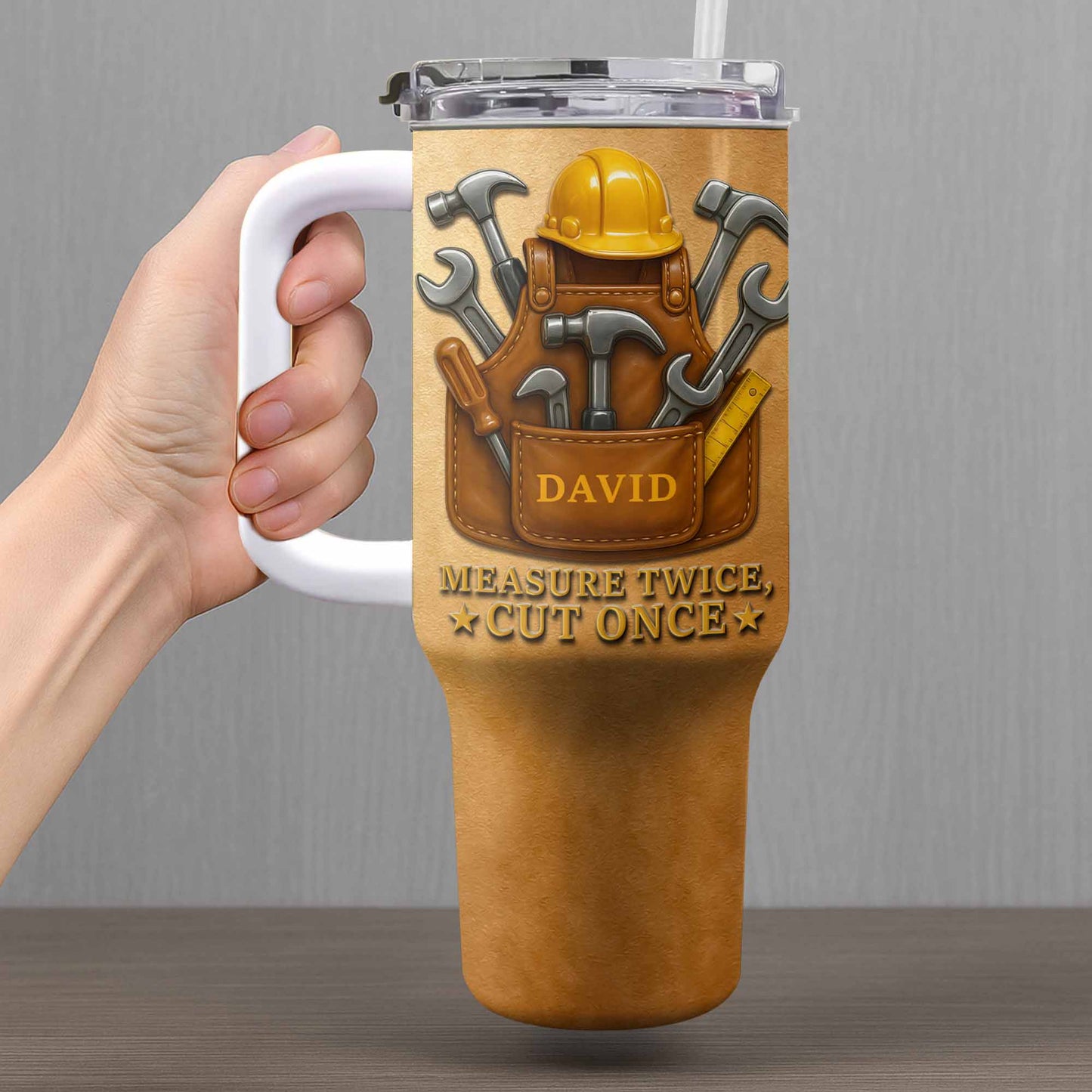 Measure Twice Cut Once With Tools And Hard Hat Design