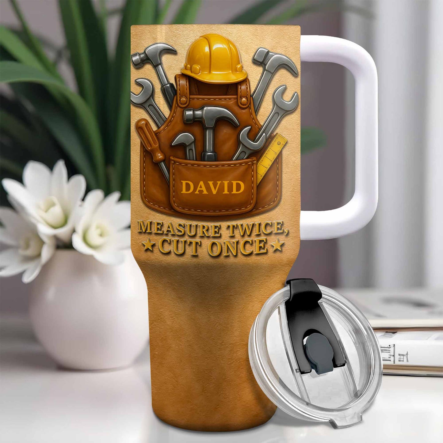 Measure Twice Cut Once With Tools And Hard Hat Design