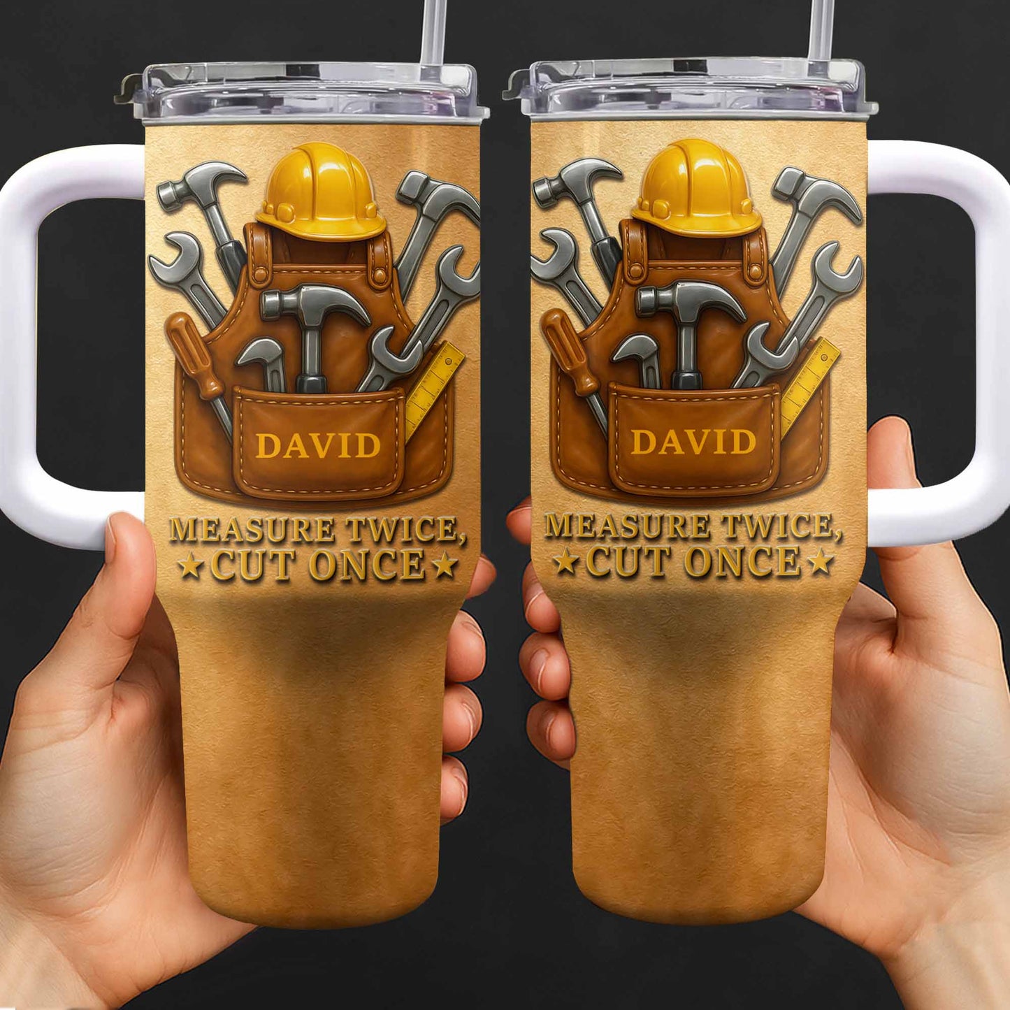 Measure Twice Cut Once With Tools And Hard Hat Design