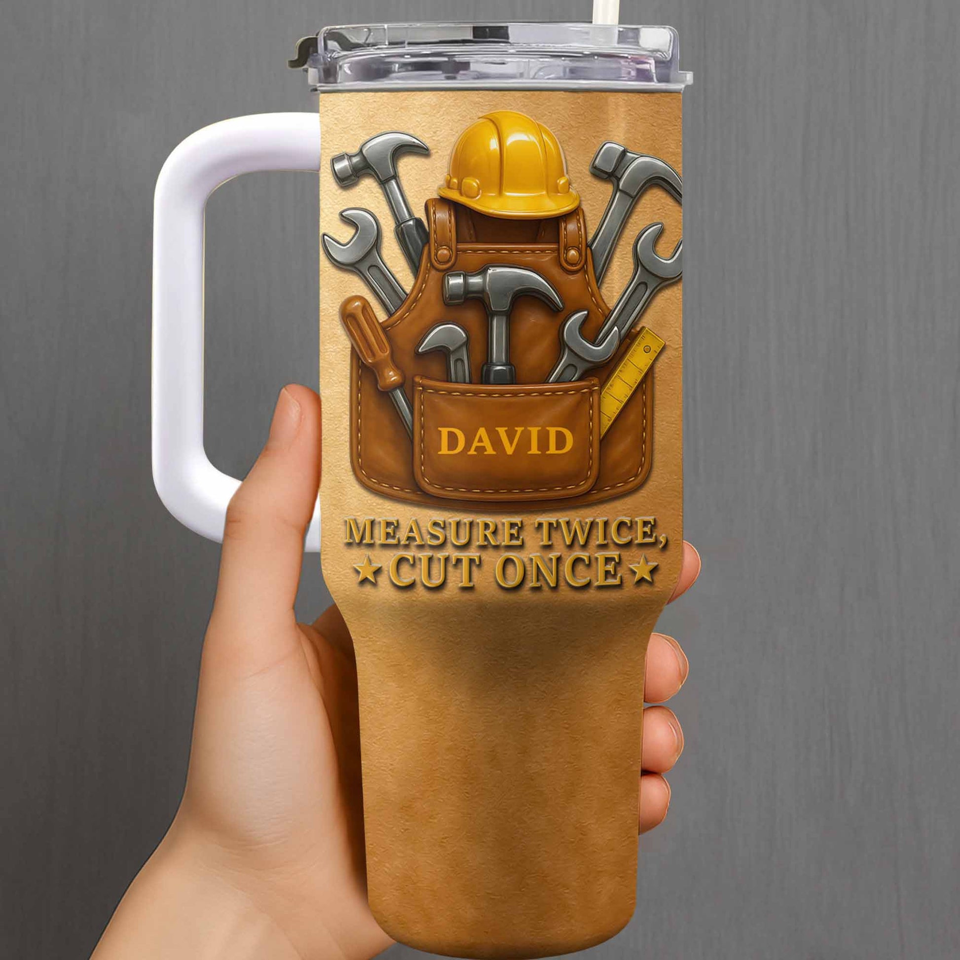 Measure Twice Cut Once With Tools And Hard Hat Design