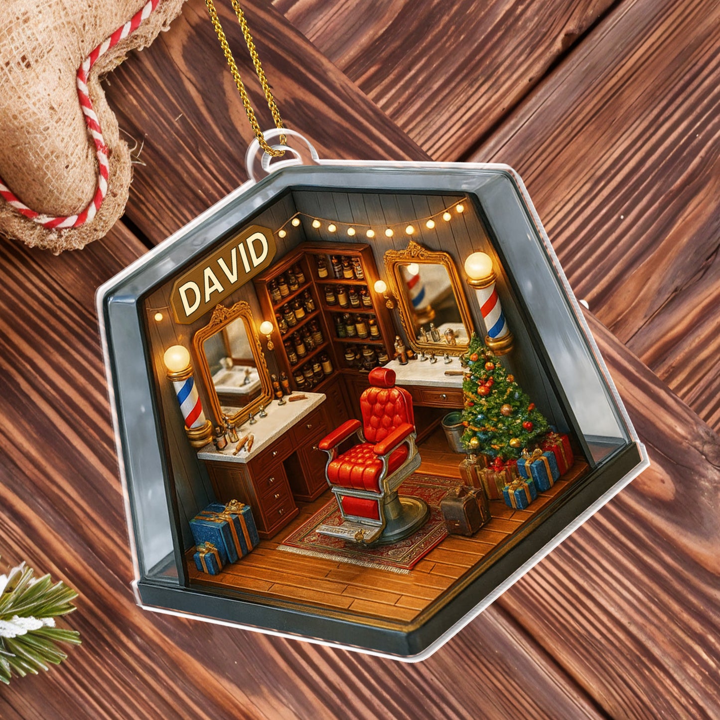Cozy Christmas Barber Shop Scene With Christmas Tree And Barber Tools