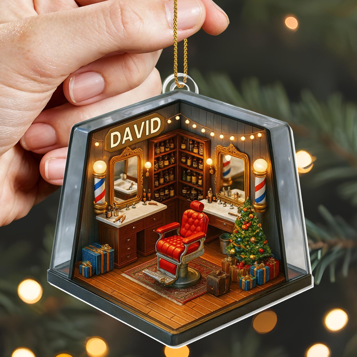 Cozy Christmas Barber Shop Scene With Christmas Tree And Barber Tools