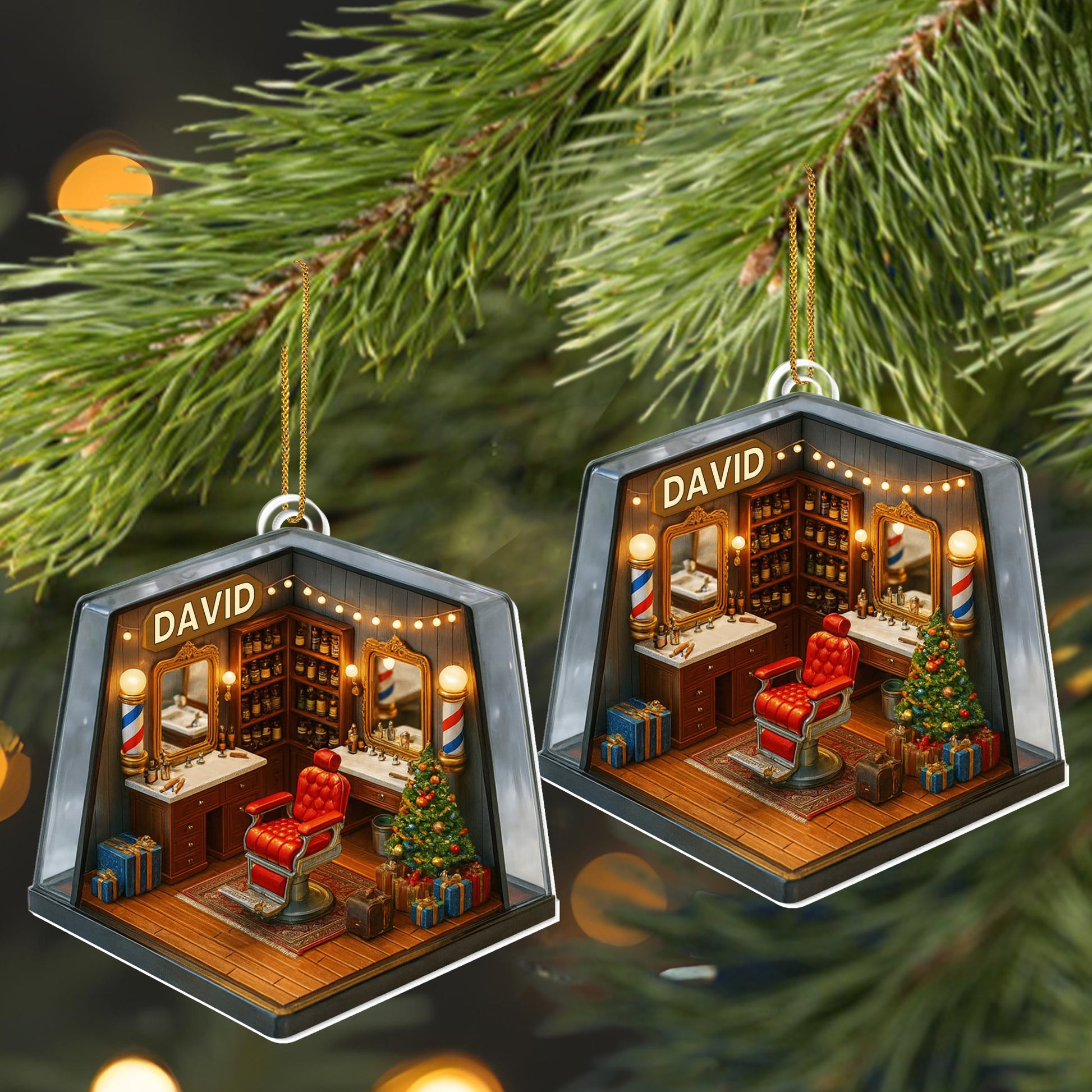 Cozy Christmas Barber Shop Scene With Christmas Tree And Barber Tools