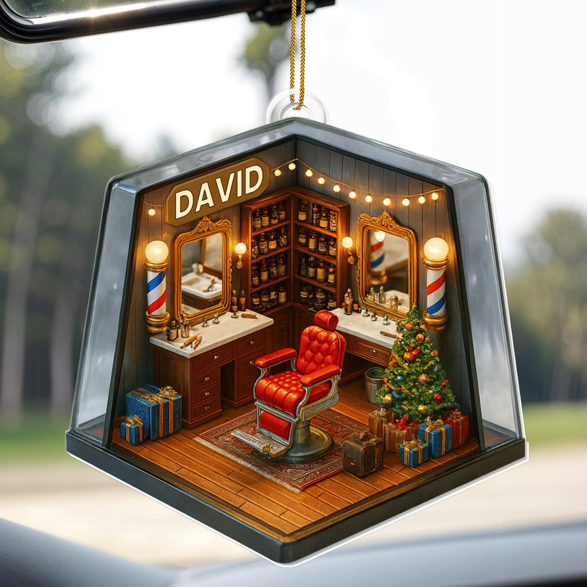 Cozy Christmas Barber Shop Scene With Christmas Tree And Barber Tools