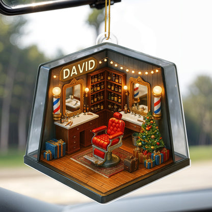 Cozy Christmas Barber Shop Scene With Christmas Tree And Barber Tools