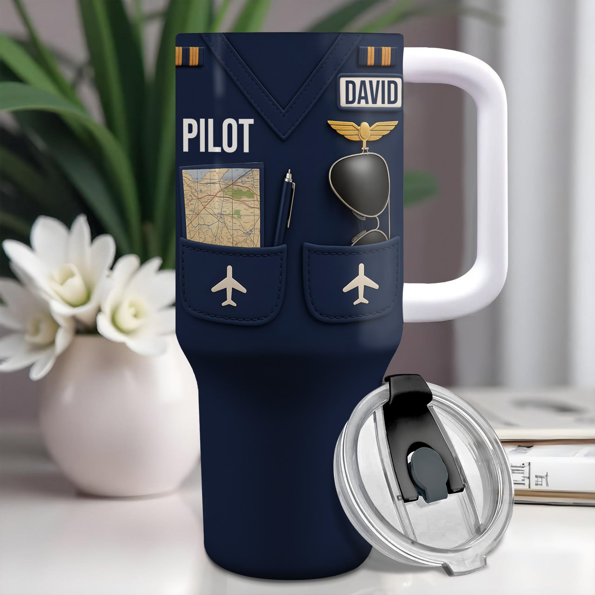 Pilot, Airplane and Map Design Tumbler