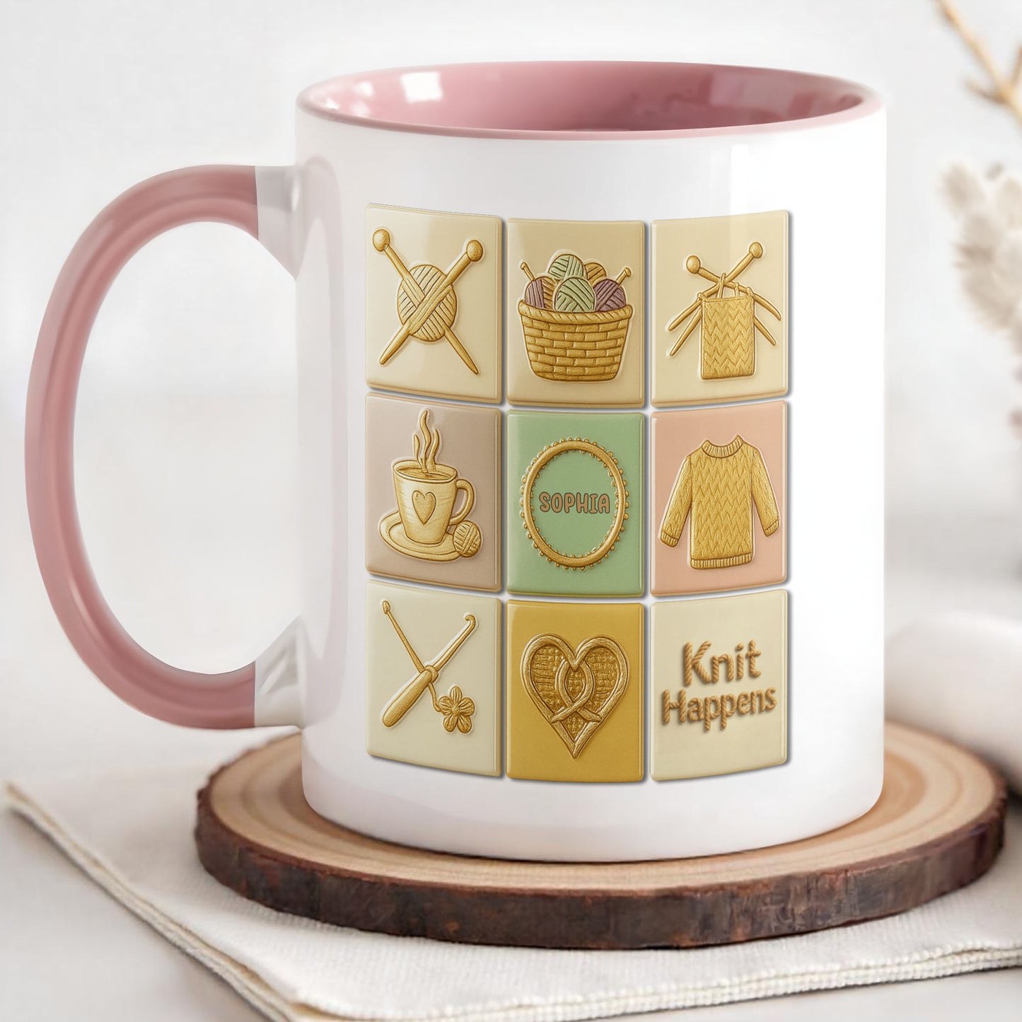 Knit Happens With Knitting Needles And Yarn Basket