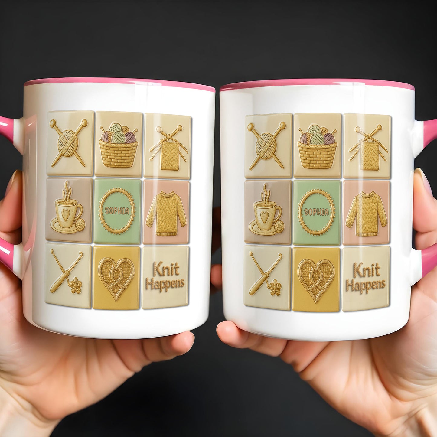 Knit Happens With Knitting Needles And Yarn Basket