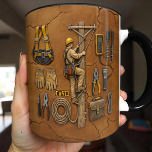 Celebrate Your Dedicated Craftsmanship, Lineman And Tools - Personalized Custom Accent Mug - JBS017_AMUG