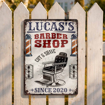 Barber Shop Cut & Shave Classic Barber Chair Design - Personalized Metal Sign - JBS018_MSIGN