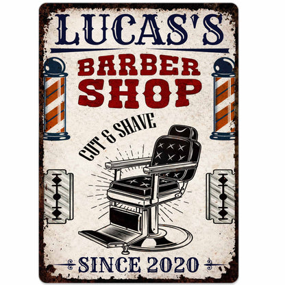 Barber Shop Cut & Shave Classic Barber Chair Design - Personalized Metal Sign - JBS018_MSIGN
