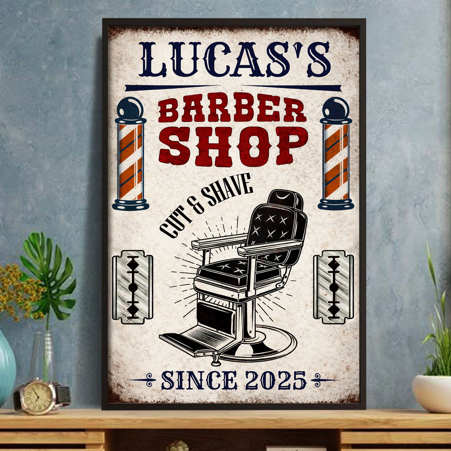 Cut & Shave Barber Shop Poster - Personalized Custom Vertical Poster - JBS018_VPOS