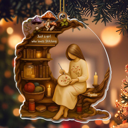 Just A Girl Who Loves Stitching - Personalized Custom Acrylic Ornament, Christmas Gift - JBS026_ACO