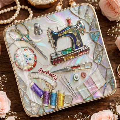 Stitched With Love Sewing Machine Scissors And Colorful Thread Spools