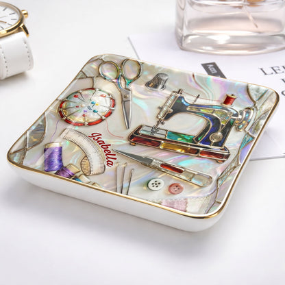 Stitched With Love Sewing Machine Scissors And Colorful Thread Spools