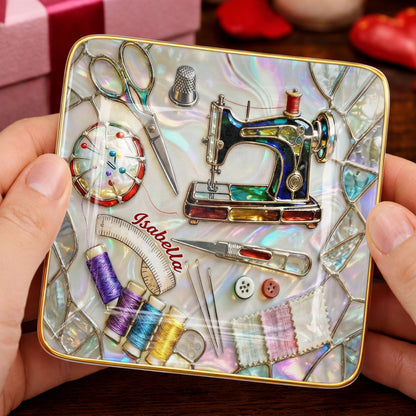 Stitched With Love Sewing Machine Scissors And Colorful Thread Spools