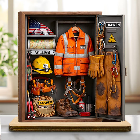 Lineman Line Crew Personal Locker With Hard Hat And Safety Vest