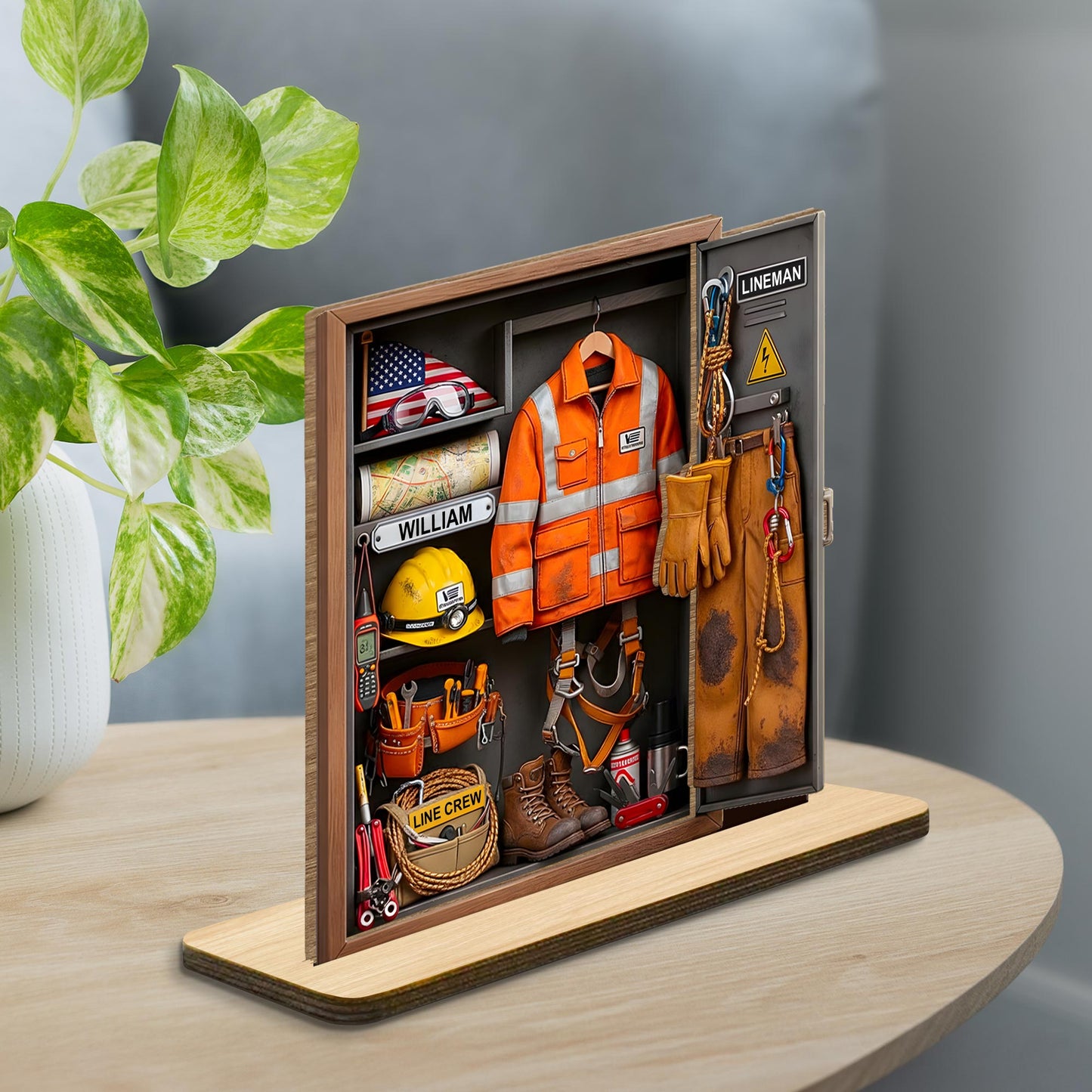 Lineman Line Crew Personal Locker With Hard Hat And Safety Vest